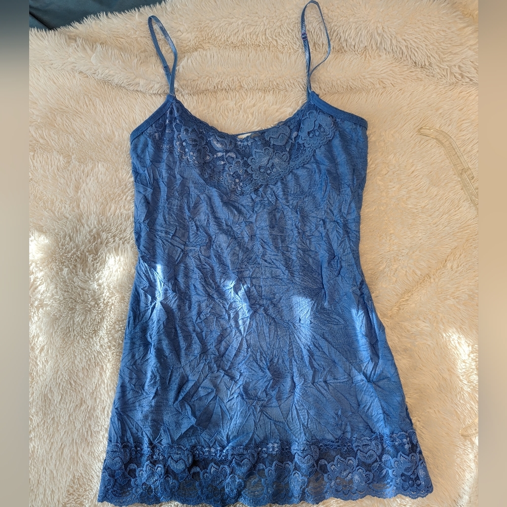 Maurices Blue Lace Trim Crinkle Cami - Size Medium